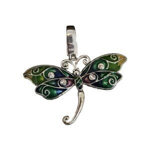 Dragonfly Necklace Pendant Silver Tone Colorful Painted Enamel & Rhinestones